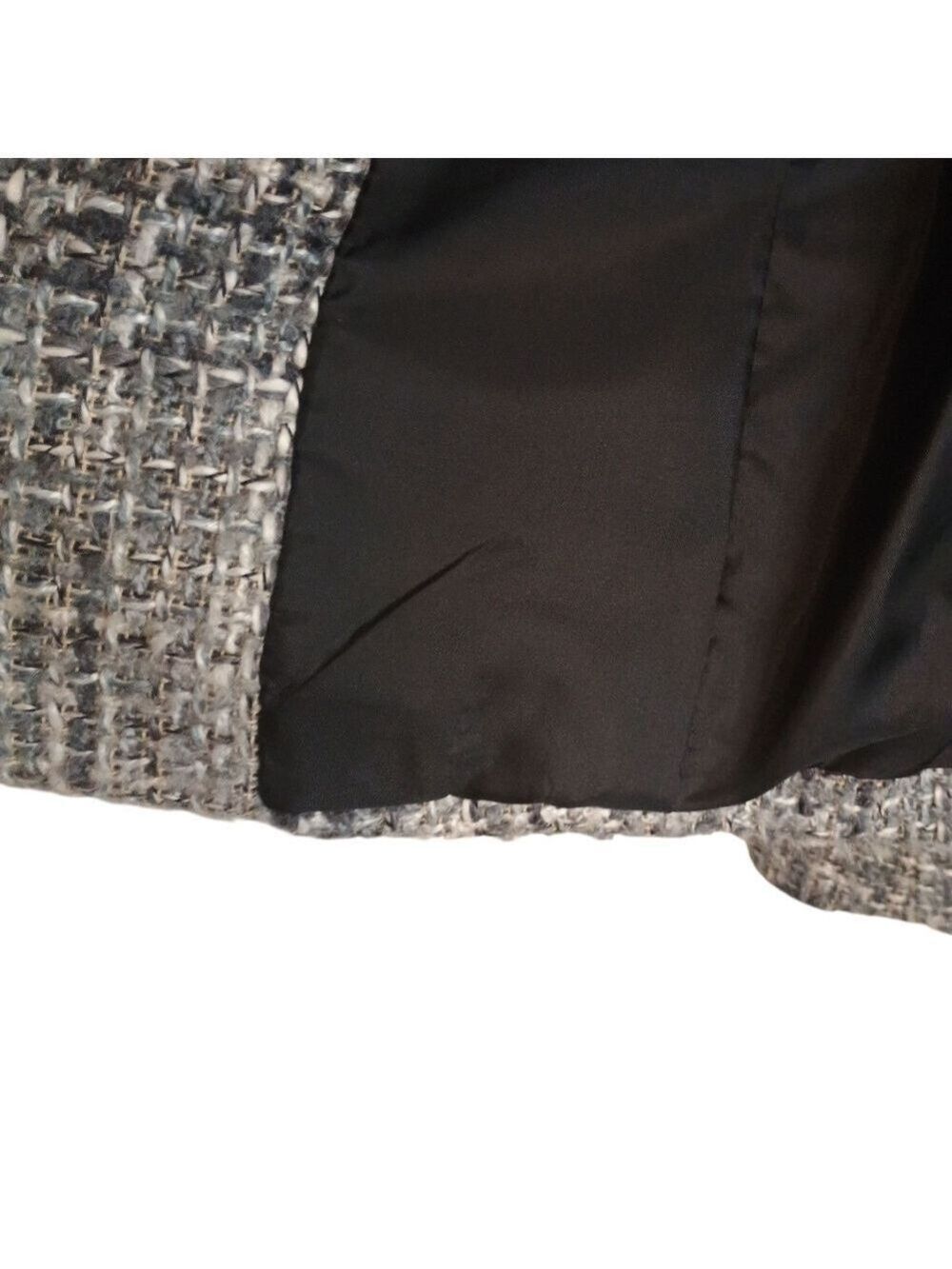 Studio by Liz Claiborne Tweed Fringe Open Front Jacket Blazer Size 6 Gray White - Picture 3 of 7